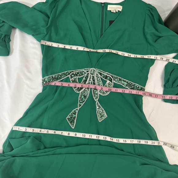 NWT $1095 Sachin & Babi [‎ 8 ] Ramsey Long Sleeve V Neck Bow Gown Green S1818 - Picture 3 of 16